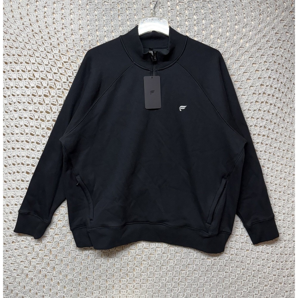 Fabletics Pullover Womens Sz 2X Black Fleece Sweatshirt 1/4 Zip Pockets New